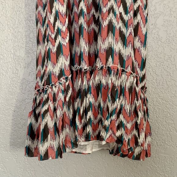 81 Poppies Silk Mini Shift Dress Juniors Size 0 Pink Teal Gray Chevron Print - Picture 3 of 7